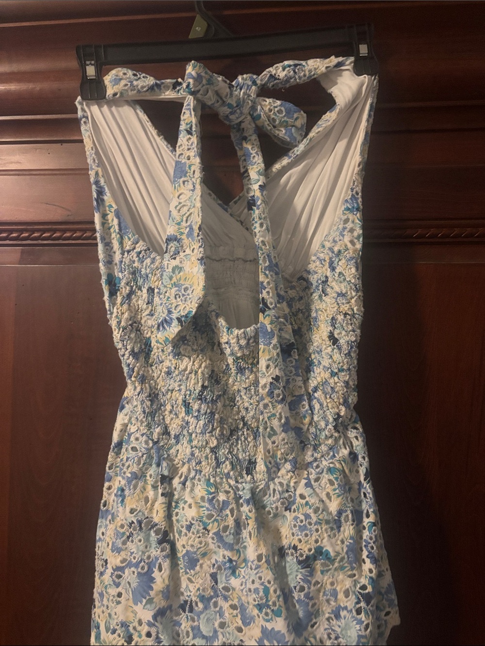Just Me Blue and White Floral Eyelet halter Dress medium - Picture 3 of 4